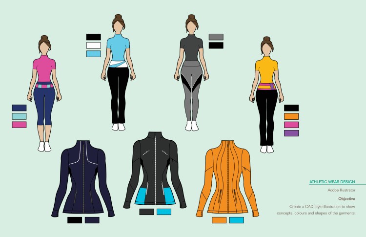 Flat design of 4 athletic wear pants and three sweeter designs. 