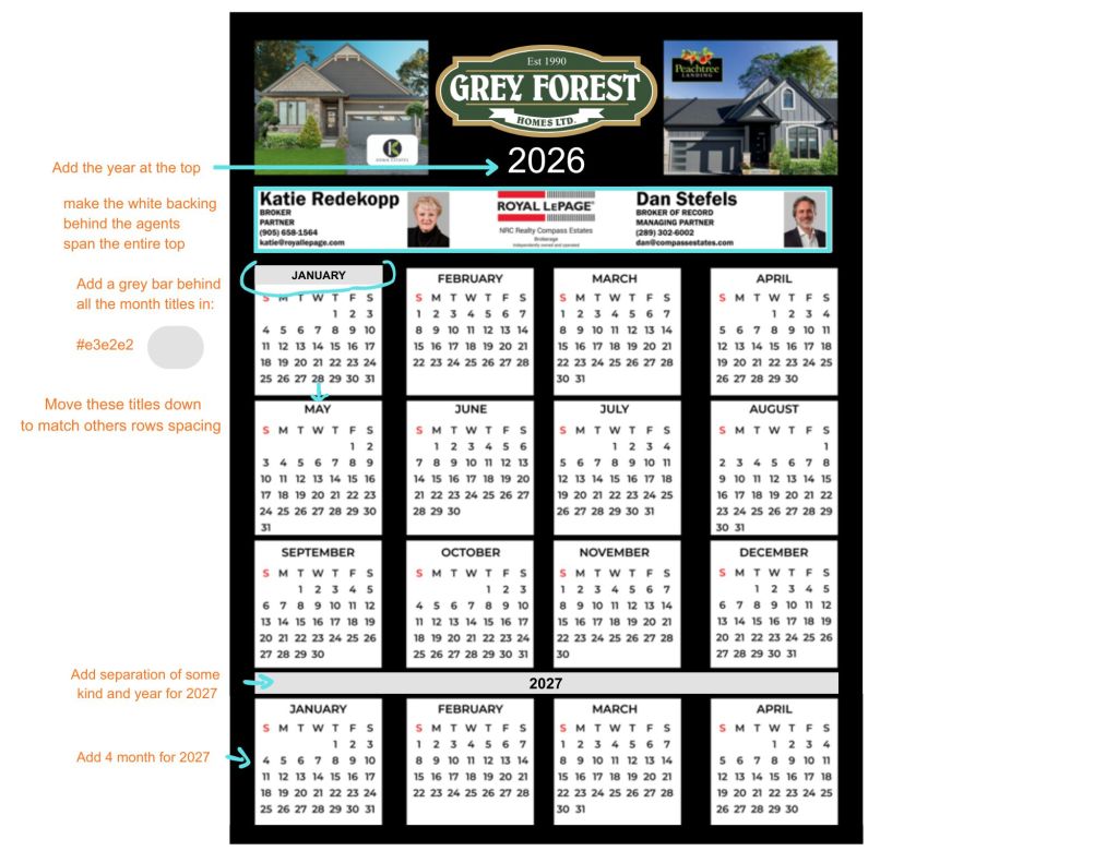 Large Scale Calendar Designs: These were some drafts of our builder clients. 
